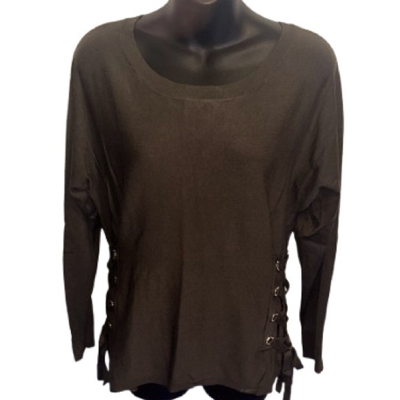 Inc International Concepts Olive Green Grommet And Ties Detail Knit Top Size Xl